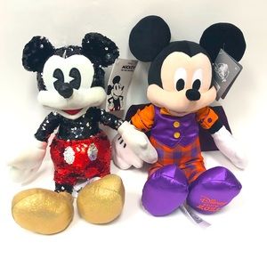 Set of 2 Disney Mickey Mouse Reversible Sequin Plush and Halloween 2021 New 15”